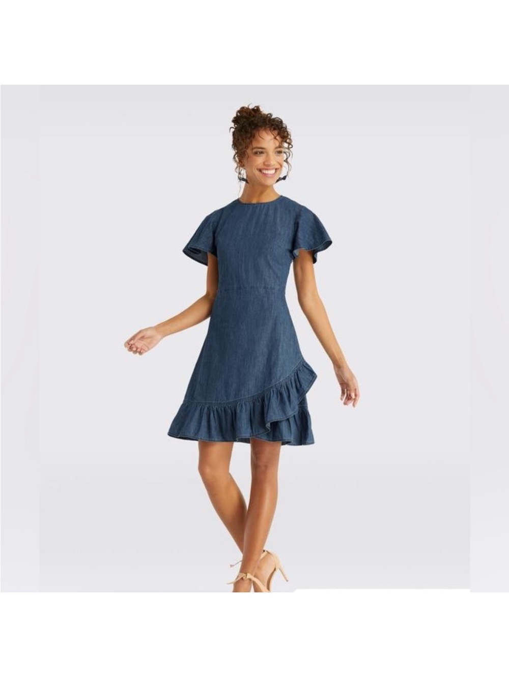 Draper James Indigo Ruffle-Hem Mini Dress